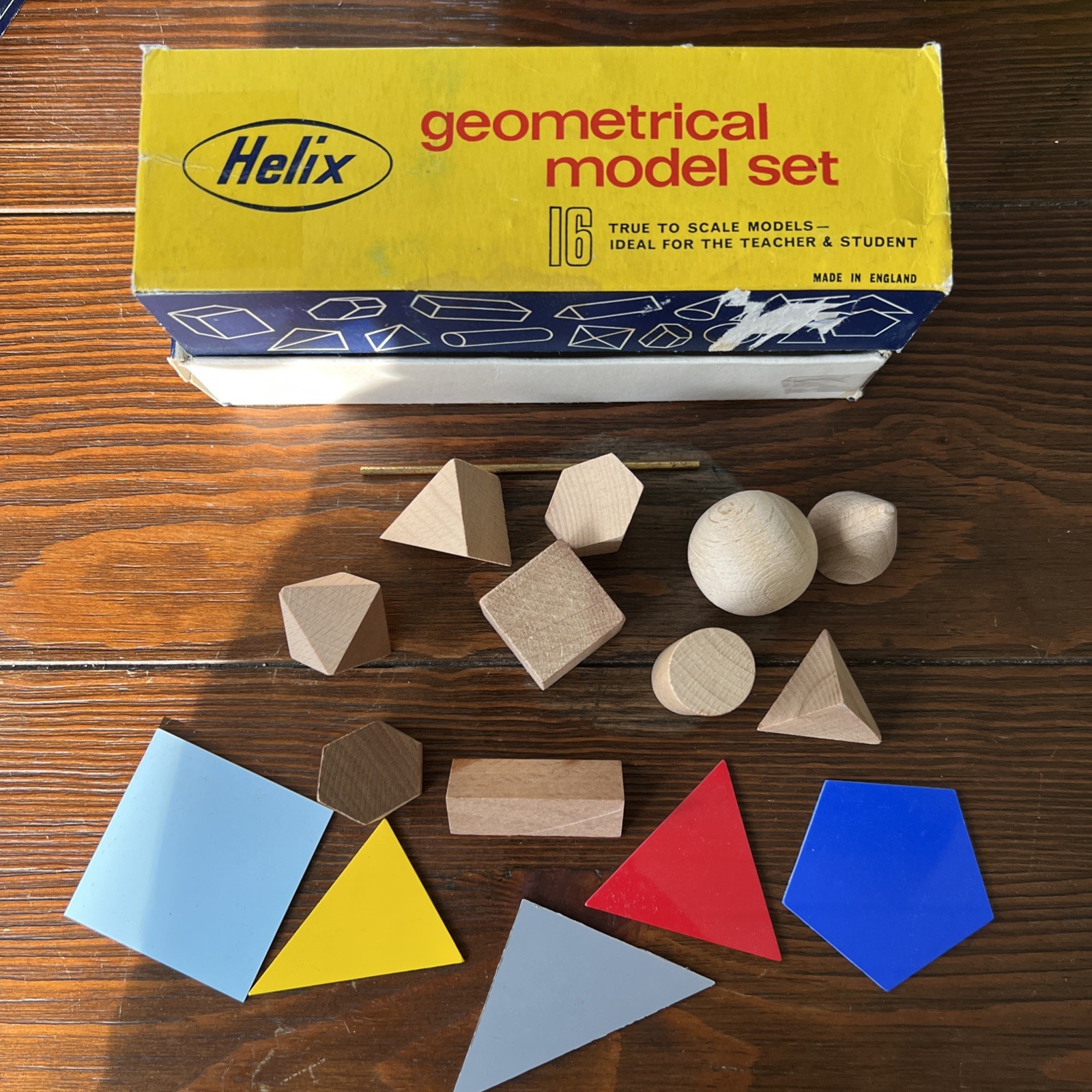 Vintage Helix Wooden Geometrical School Model Set #240 IOB 16 Pieces England