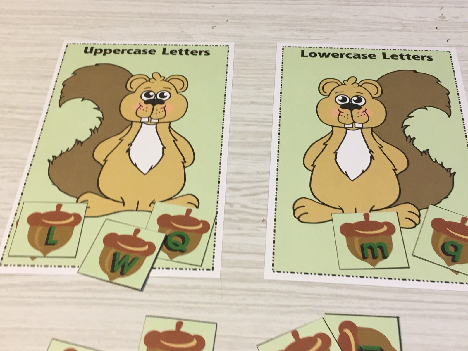 Squirrel’s Acorn Sort – Uppercase Lowercase -Laminated Activity Set