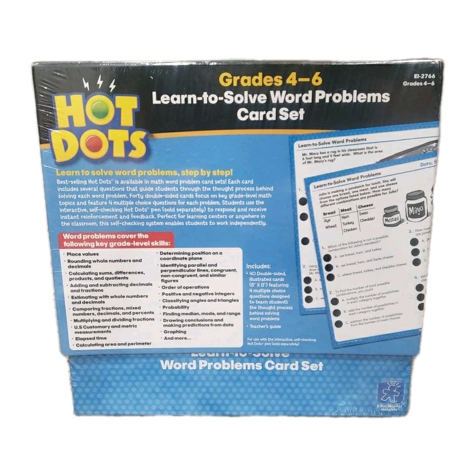 Hot Dots Learn-To-Solve Word Problems Card Set Grades 4-6 Educational Insights