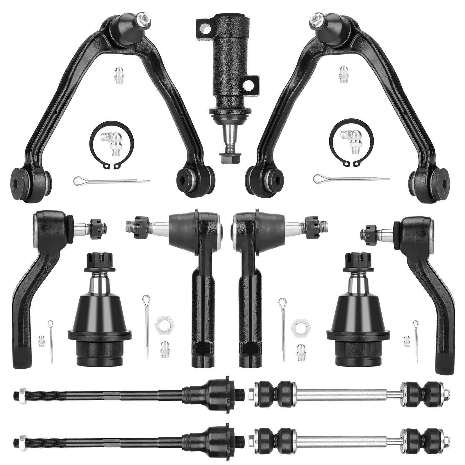 4WD Front Upper Control Arms Ball Joints Suspension Kit Fit for 13 pcs, Black