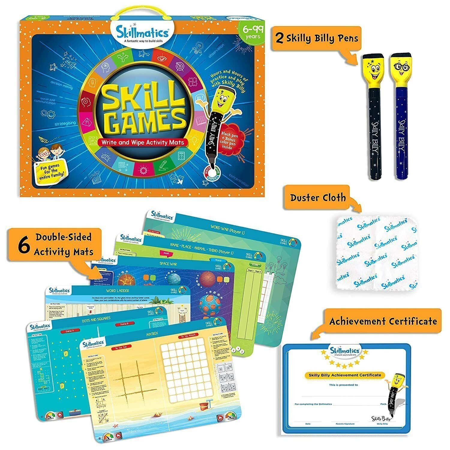 Educational Game Skill Games Reusable Activity Mats with 2 Marker Pen