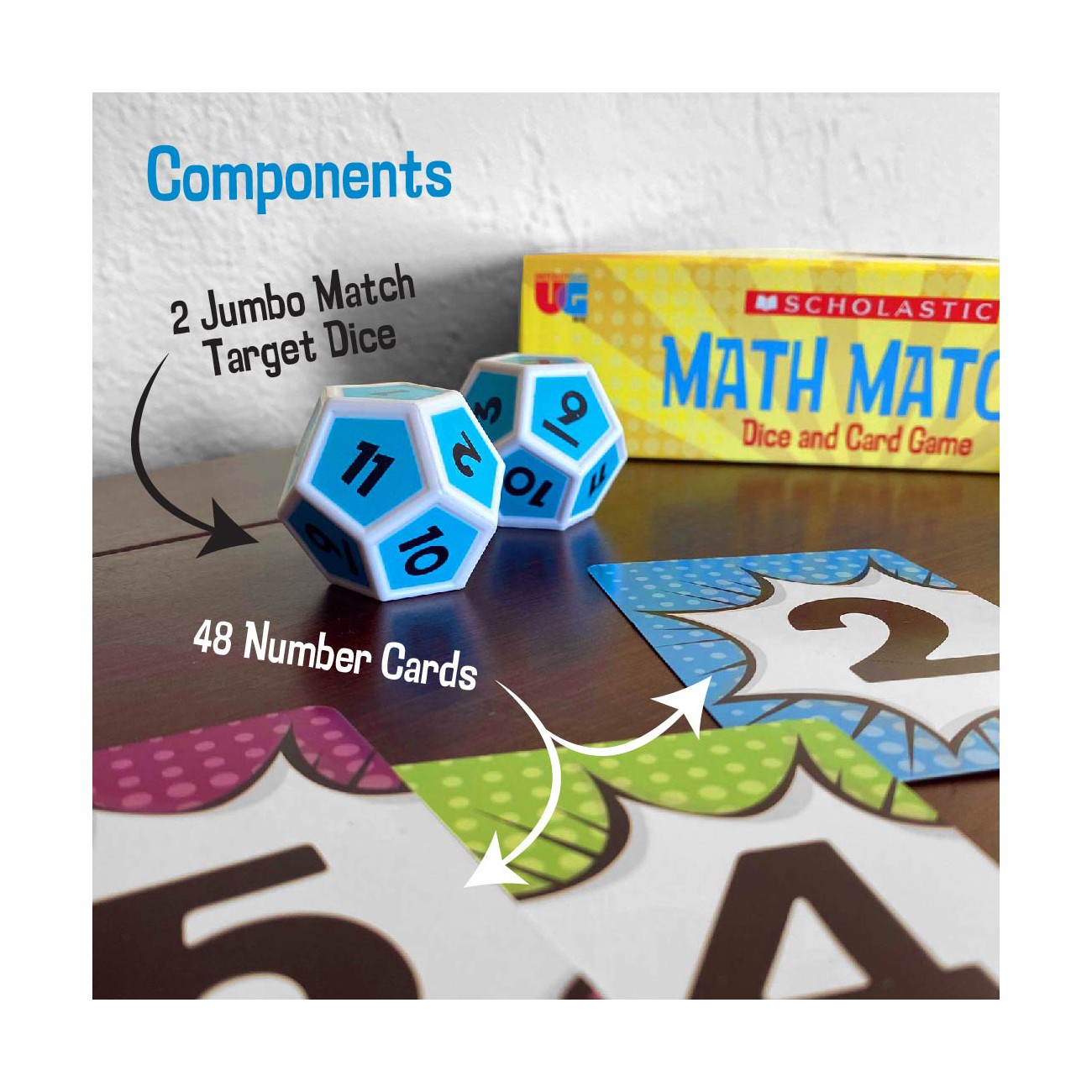 New – University Games Scholastic – Math Match Dice and Card Game – Ages 5-12