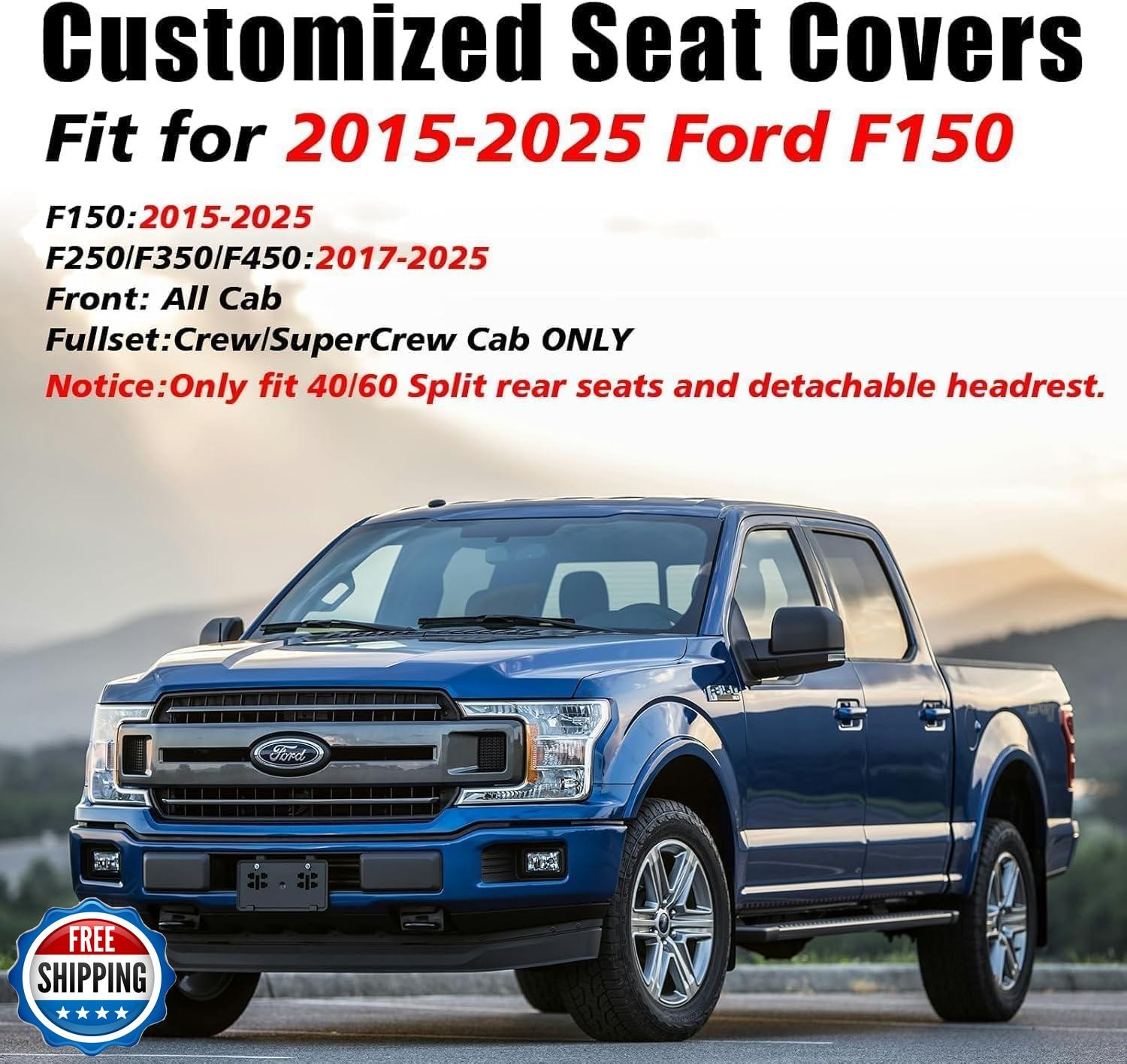 Coverado Leather Seat Cover, Custom Fit for Ford F150 Seat Covers, Ford F150