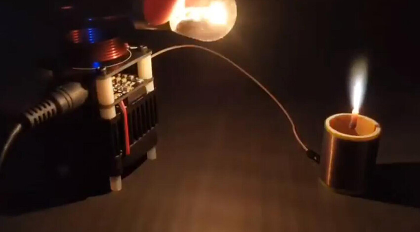 Tesla coil hfsstc electronic candle high frequency plasma flame demo diy
