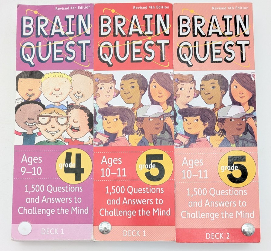 Brain Quest Card Deck Lot 3 Ages 9-11 Grade 4/5 Educational Homeschooling Q&A