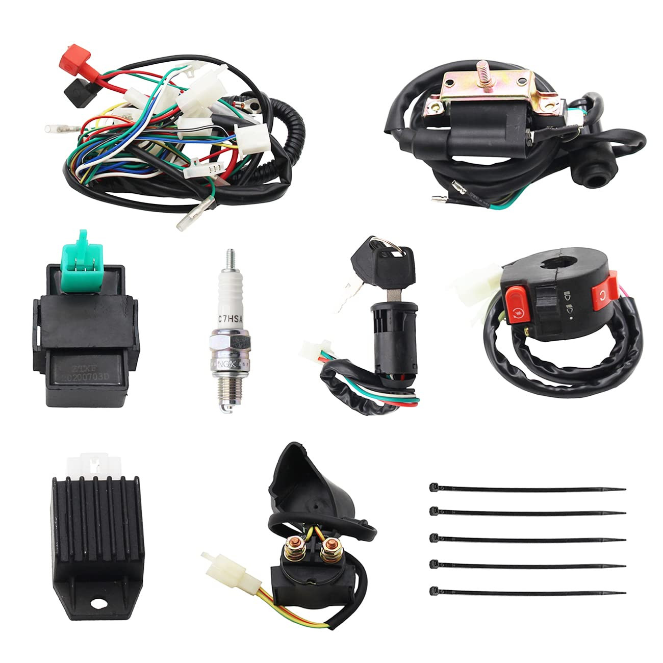 Full Wiring Harness Coil CDI Spark Plug Kits for 50Cc 70Cc 90Cc 110Cc 125Cc 140C