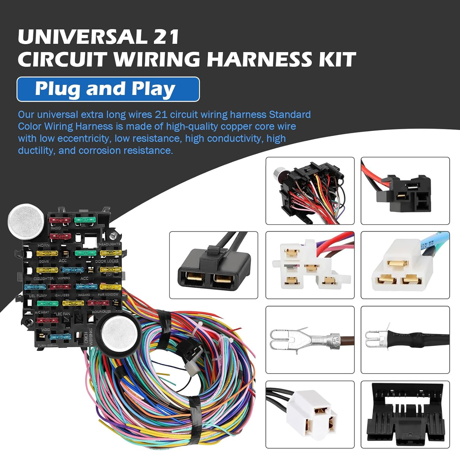 Universal Wiring Harness Kit – 21 Circuit Wiring Harness Standard Color Wire Har
