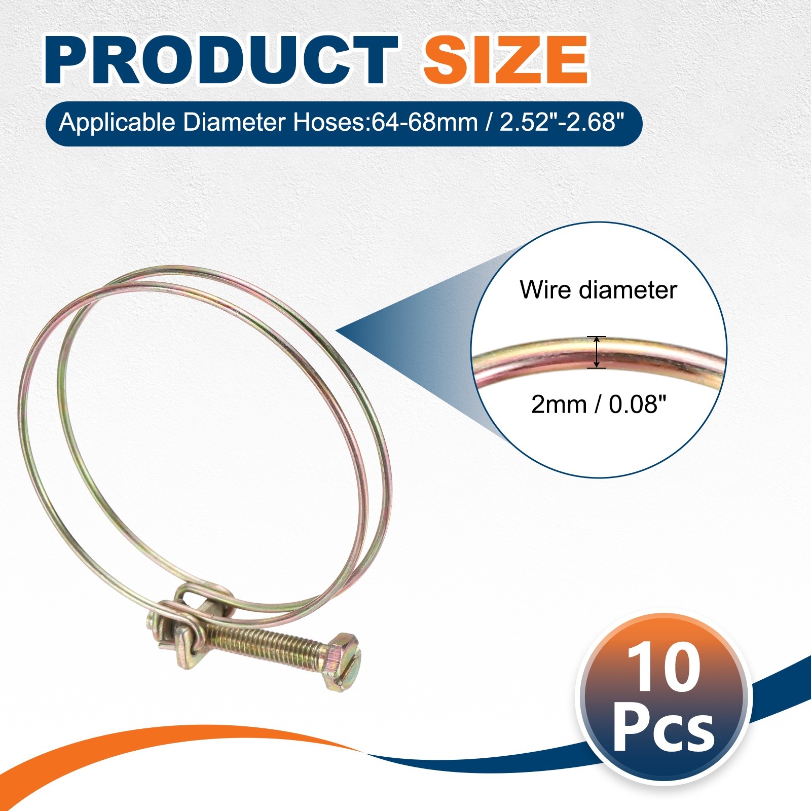 10Pcs 62-66mm Adjustable Double Wire Hose Clamp for Pump Hose