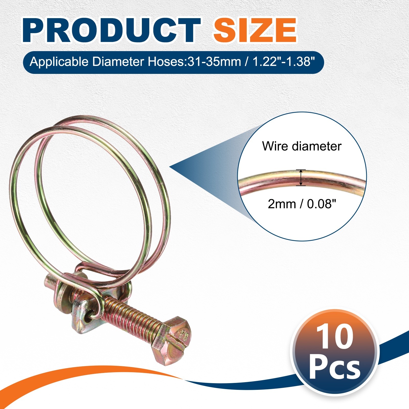 10Pcs 31-35mm Adjustable Double Wire Hose Clamp for Pump Hose