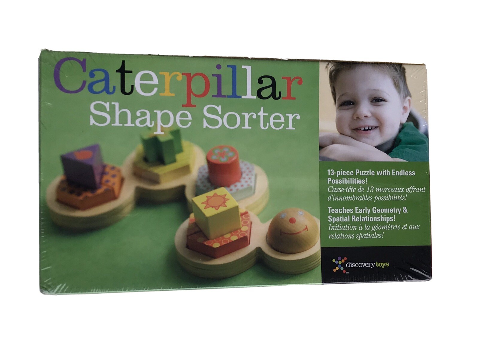 CATERPILLAR SHAPE SORTER- Discovery Toys Thinking/Math Skills -13 Puzzle Shapes