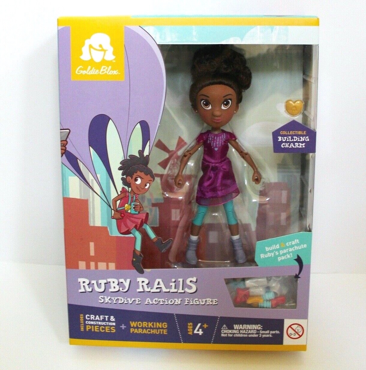 GoldieBlox Ruby Rails Skydive Action Figure with Parachute NEW