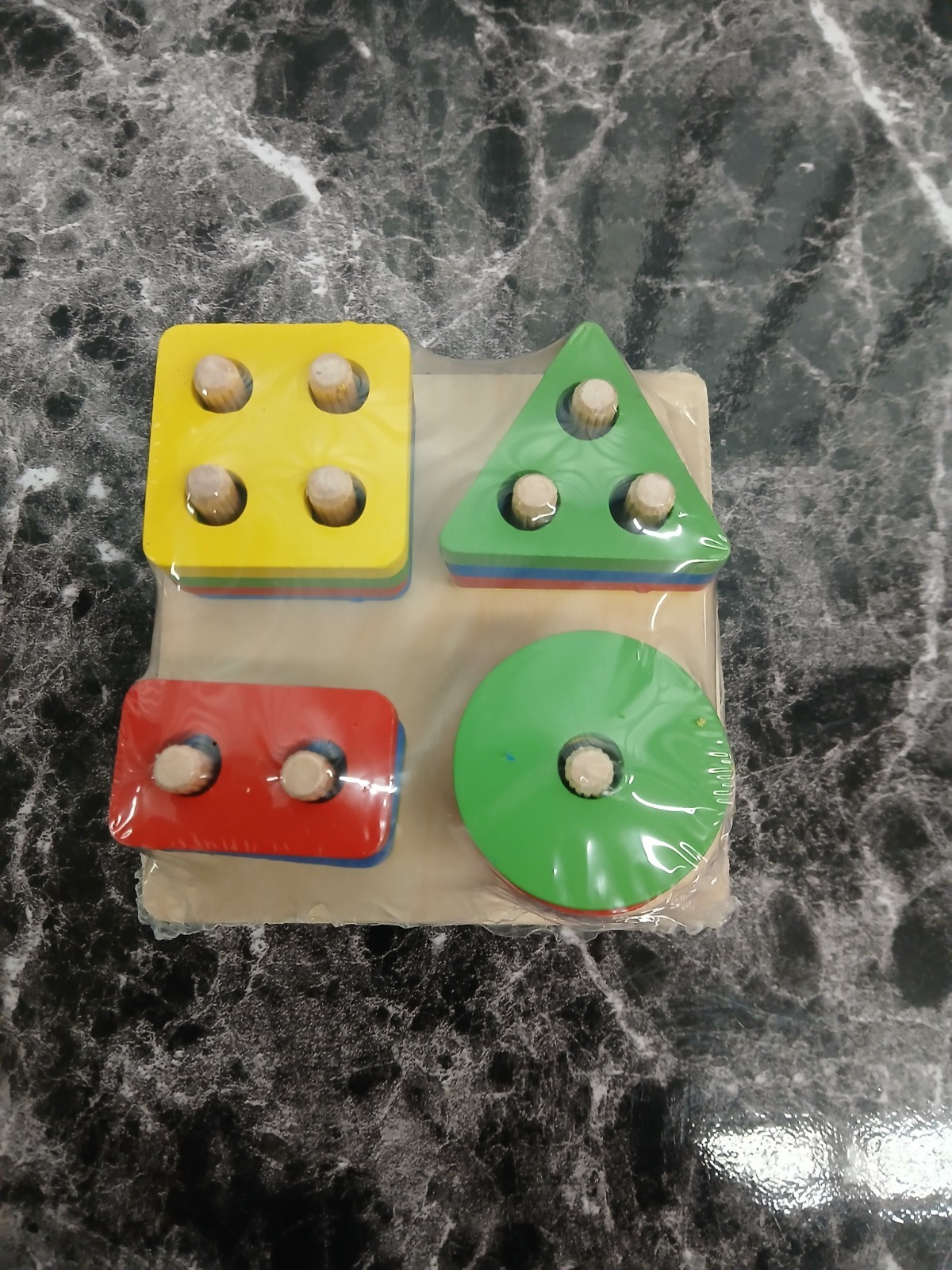 Wooden Multicolor Shape Peg Puzzle Stacking Board Toy – Shapes & Colors