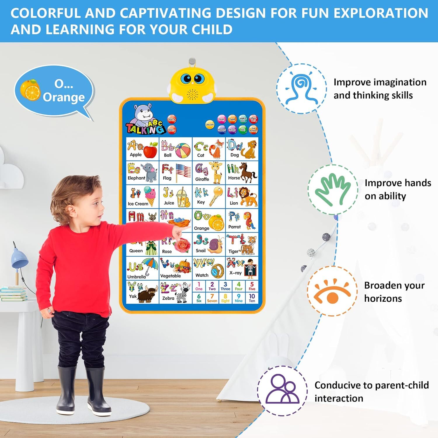 Electronic Alphabet Wall Chart, Talking ABC,123S,Music Poster,Kids Learning Toys