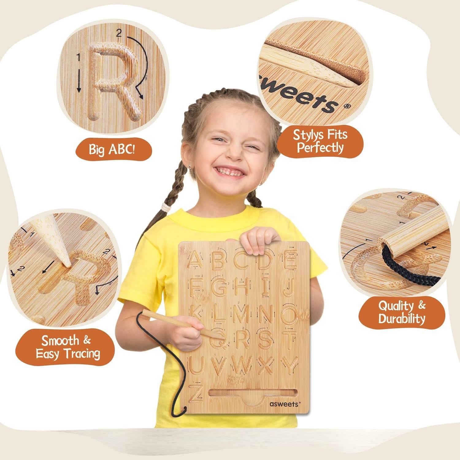 Asweets Montessori Wooden Alphabet Tracing Board, Wood Letter Practicing Boar…