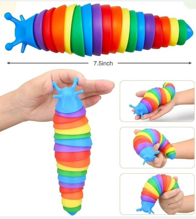 Fidget Slug Articulated Caterpillar Sensory Toy Rainbow Anxiety Stress Relief