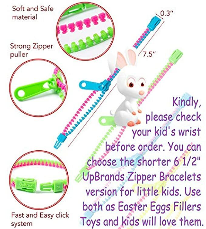 UpBrands 144 Easter Basket Stuffers 7 1/2″ Zipper Bracelets Fidget Toys, Pinata