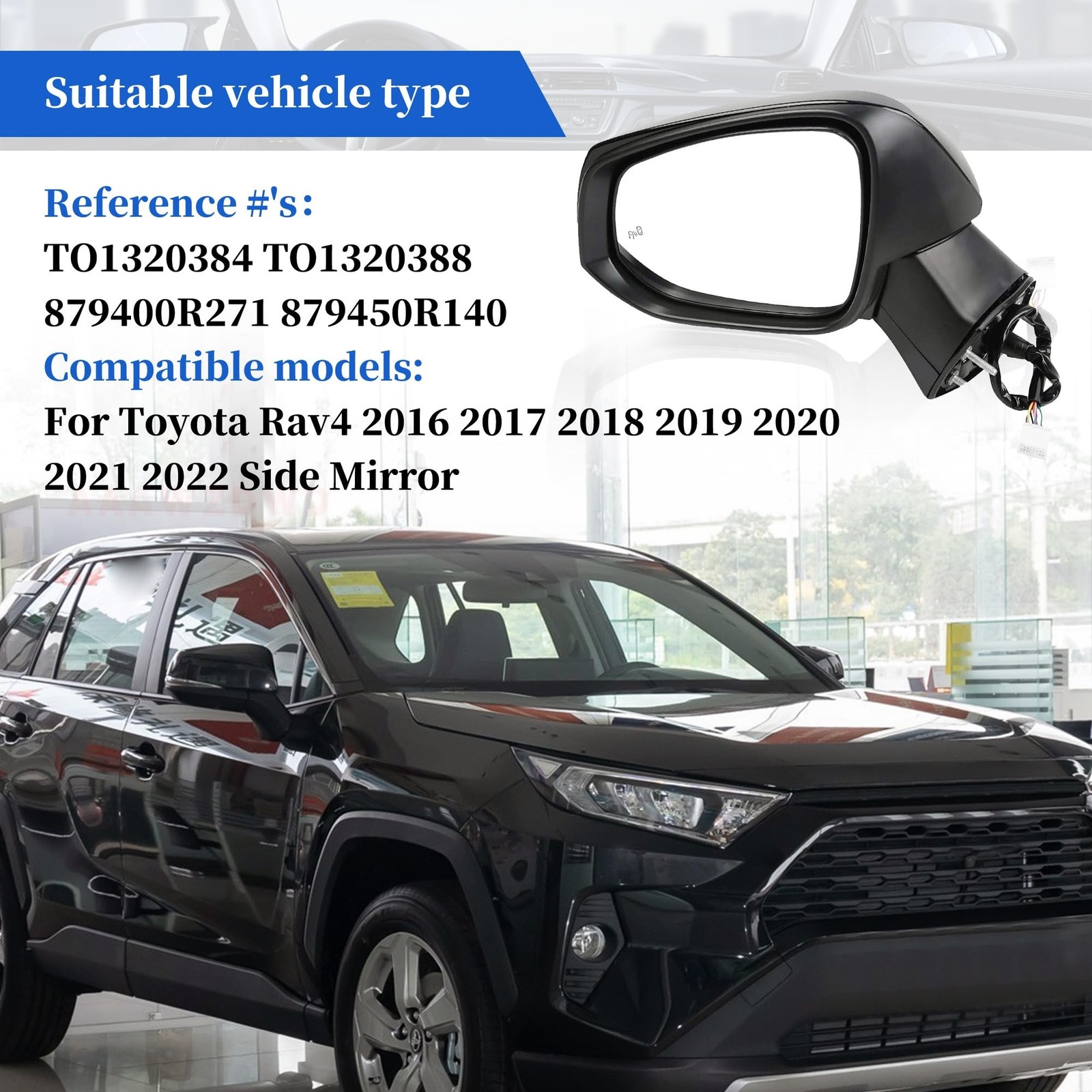 Black Left Driver Side Mirror Replacement For Toyota Rav4 2019-2023 Power Gla…