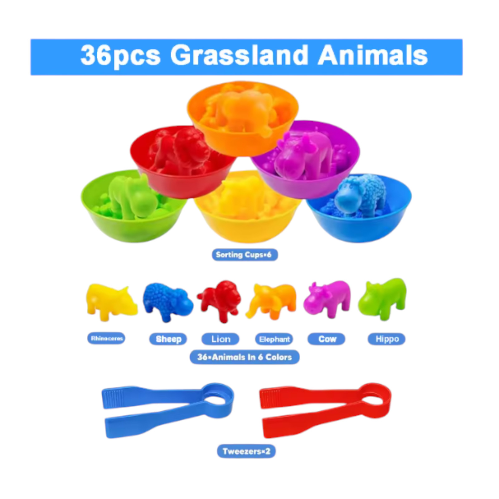Animal Sorting Toy Dinosaur Counting Color Matching Kids 36x Grassland Animal