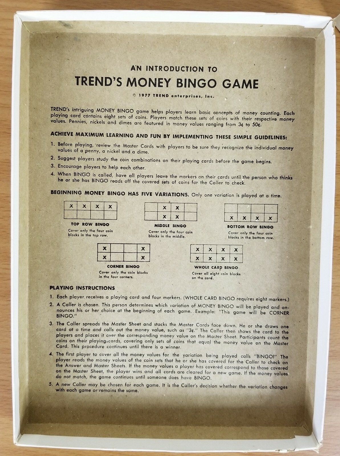 Vintage Money Bingo Game Preowned Complete 1977 Trend Home School educational