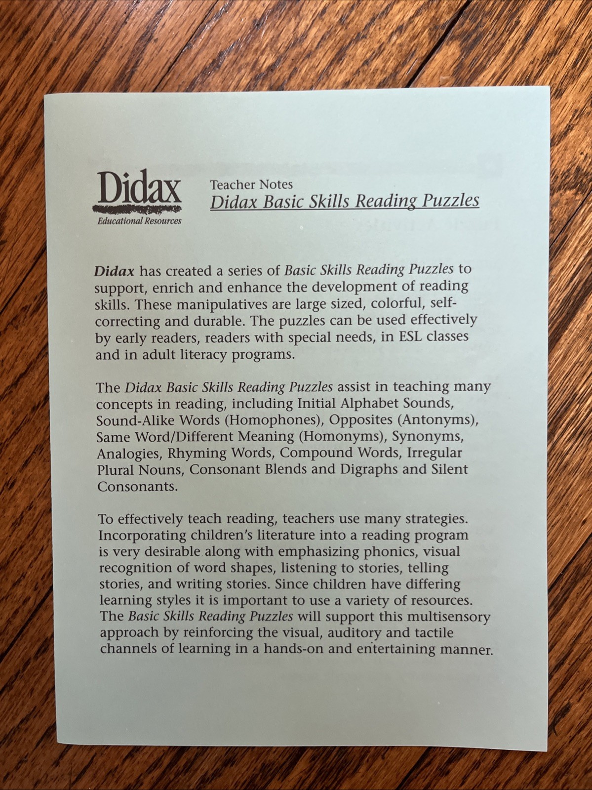 Didax Basic Skills Puzzles – Homonyms – Hands On Phonics EUC