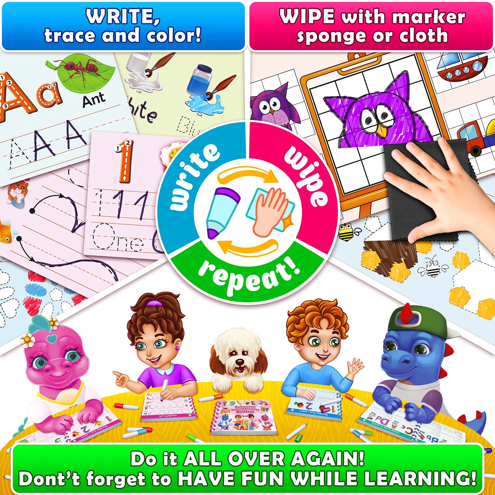 Hardcover Preschool Activity Workbook for Ages 3–5 – 32 Montessori Learning A…