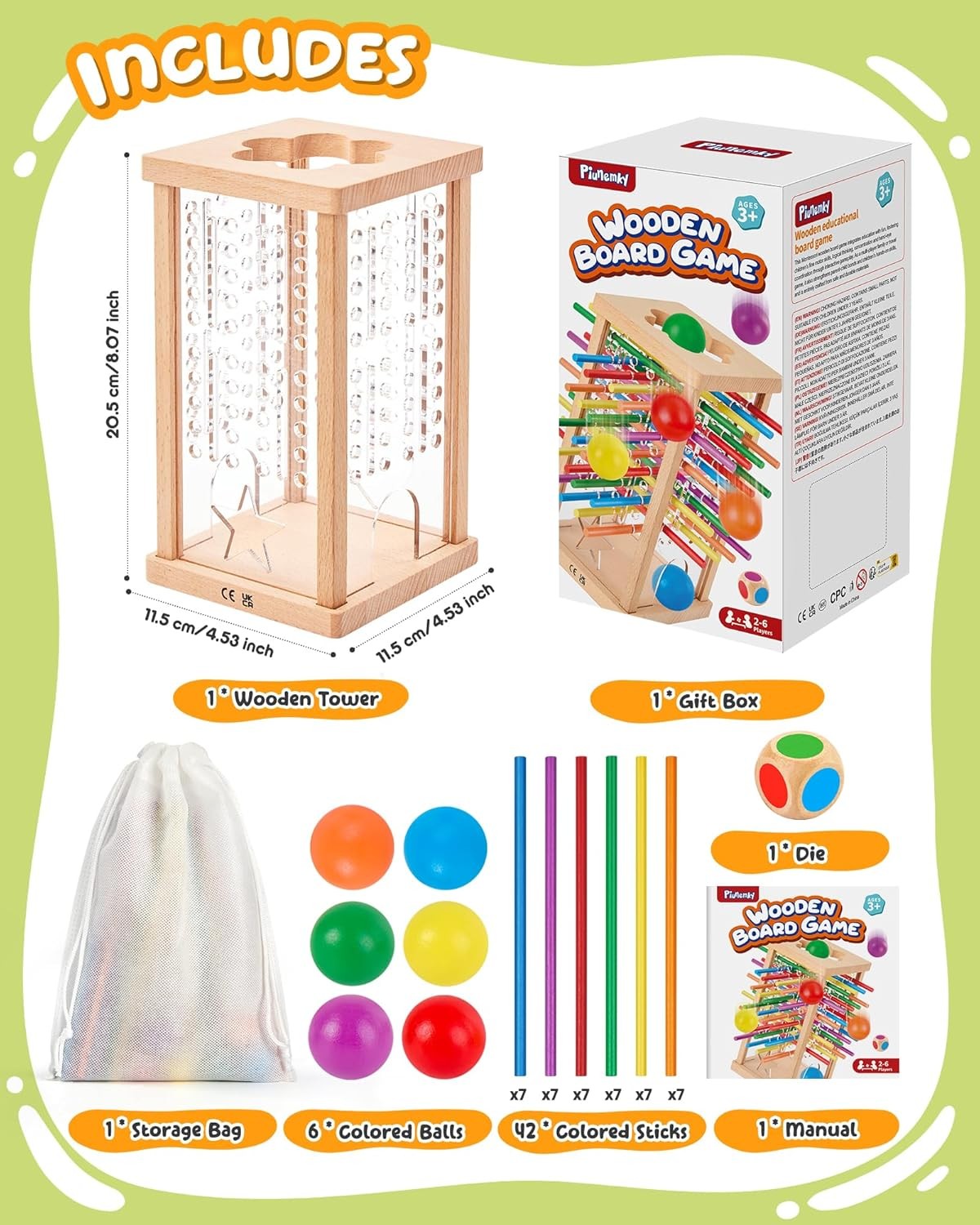Montessori Wooden Board Game 42 Colorful Sticks