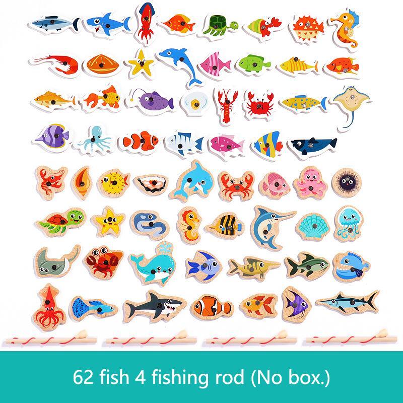 Montessori Wooden Magnetic Fishing Toy Marine Life Educational Game for Kids