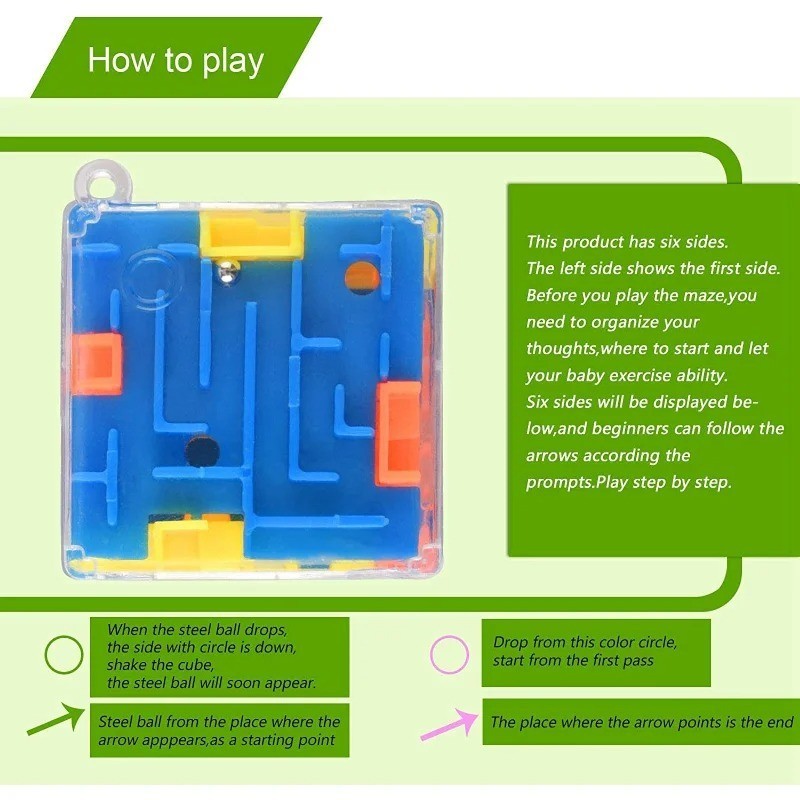 Mini 3D Maze Puzzle Cube Transparent Rolling Ball Brain Teaser Stress Toy Kids