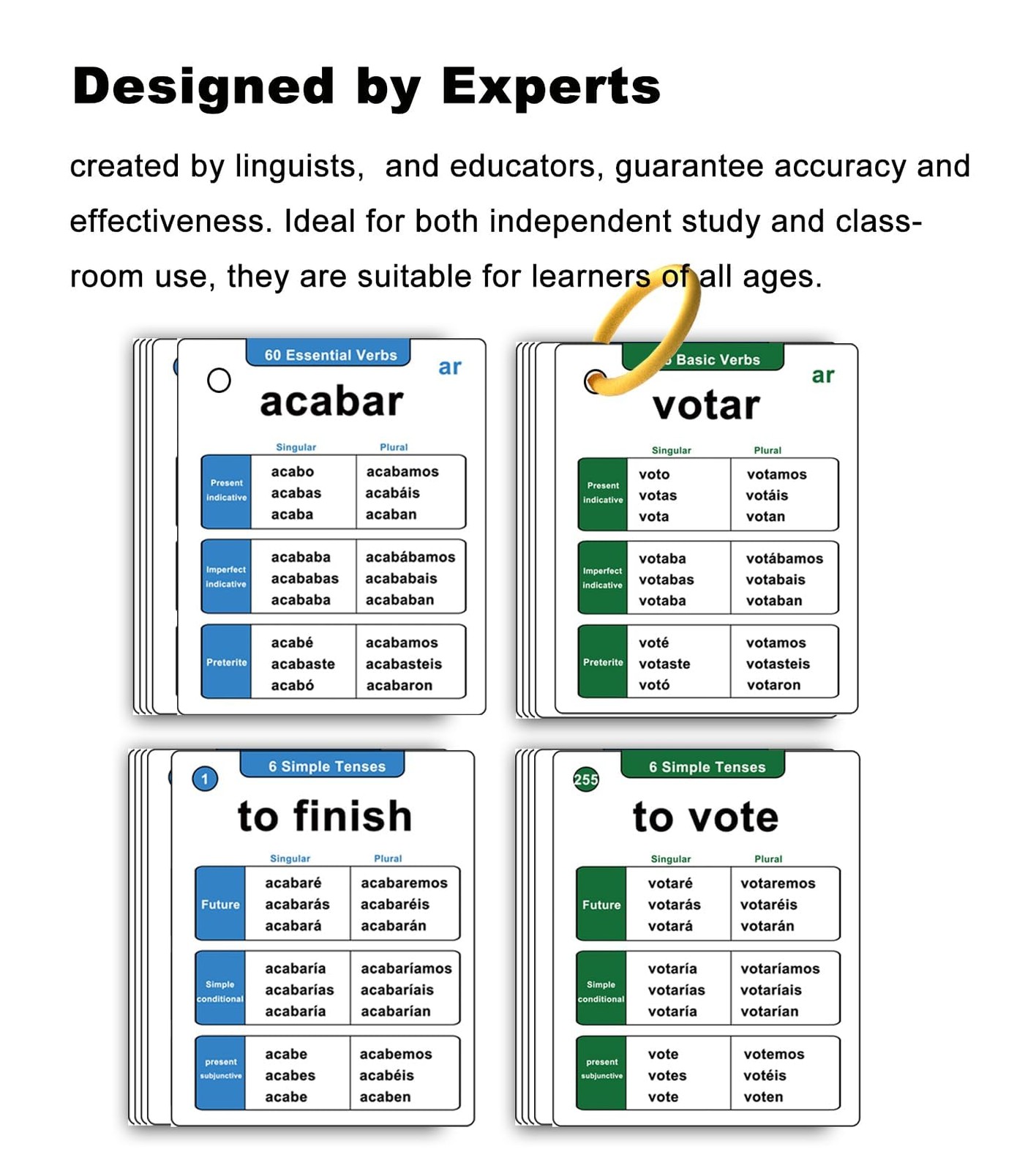 255 Essential Spanish Verbs Flash Cards Conjugation Flashcards (6 Simple Tenses)
