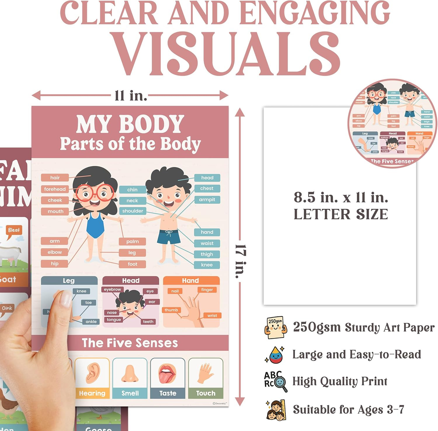 20 Boho Learning Posters for Kids Ages 3-5, 11X17In Educational Matte-Laminated