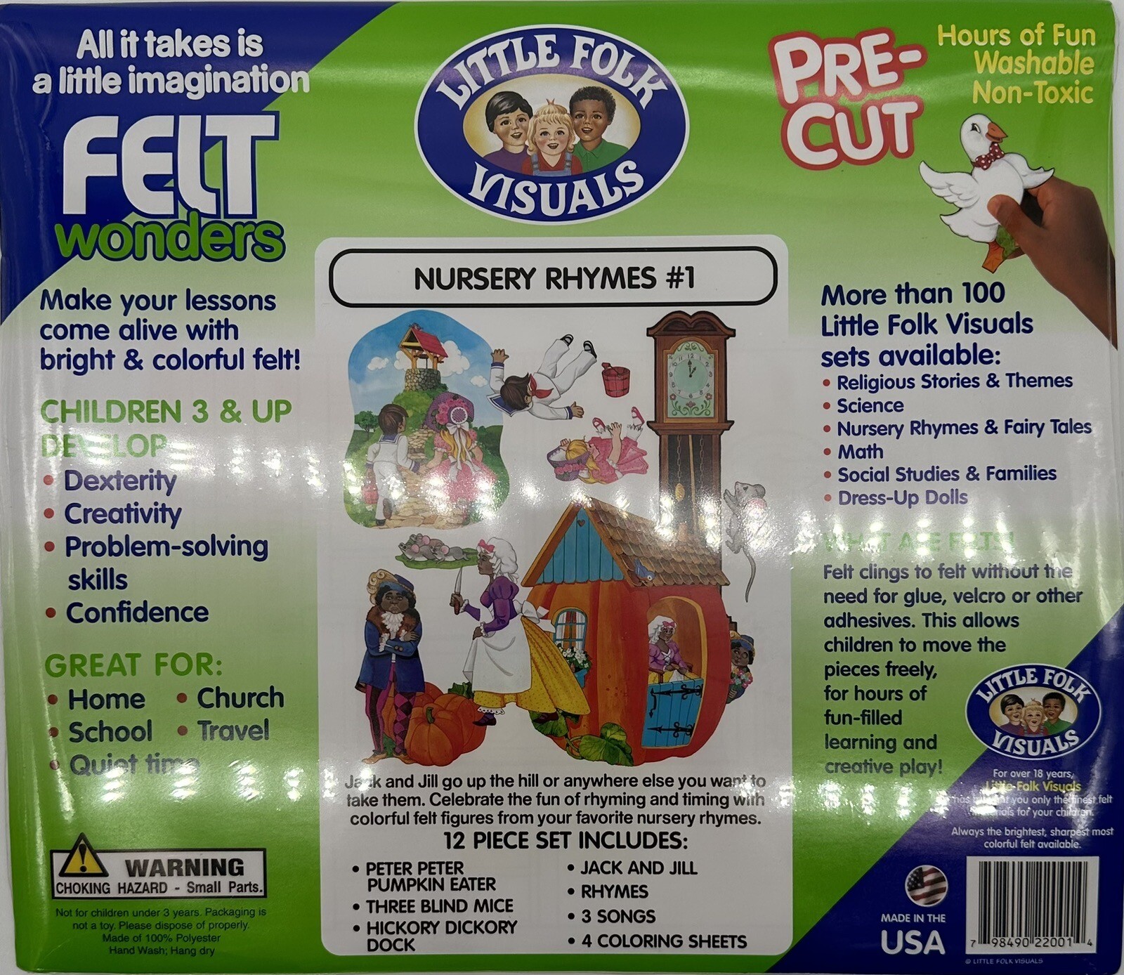 New Sealed Little Folk Visuals Felt Nursery Rhymes Pre-Cut 12 Colorful Piece