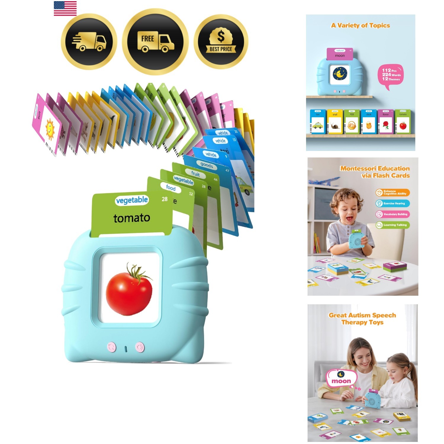 Talking Flash Cards for Toddlers 1-5 Language Learning Autism Speech Therapy