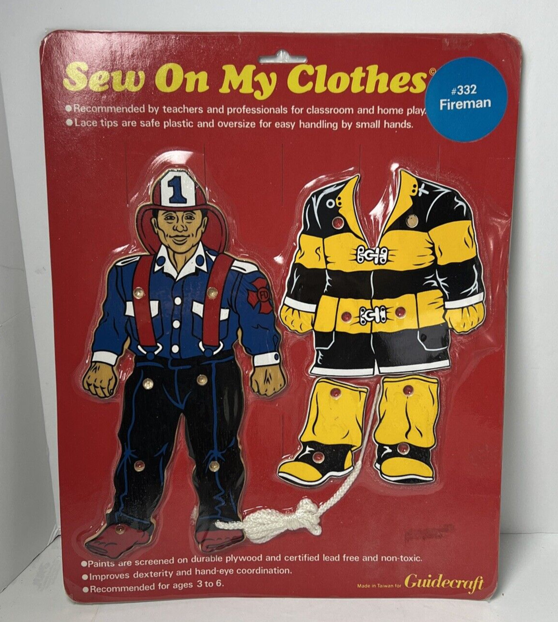 Guidecraft Sew On My Clothes 322 Fireman Wood Ages 3 to 6 Eye Hand Coordination