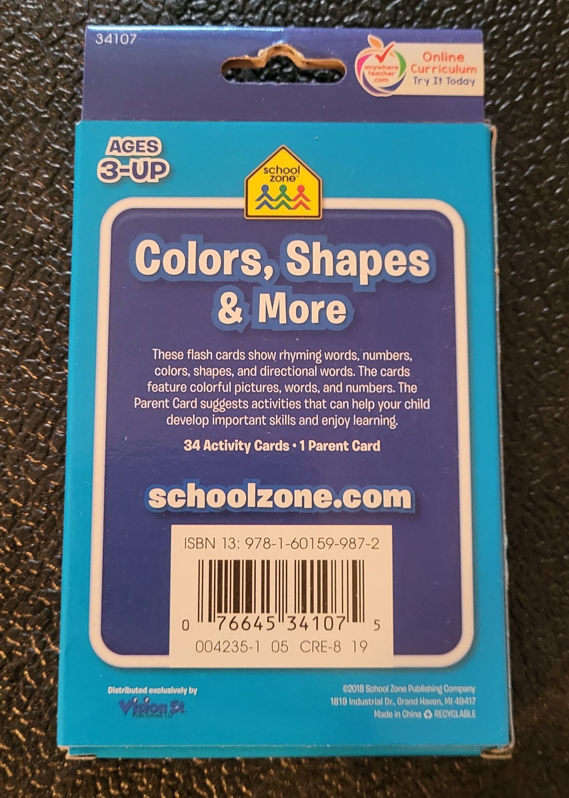 School Zone Colors, Shapes & More Flash Cards – Grades P-K Ages 3+ NEW 1029