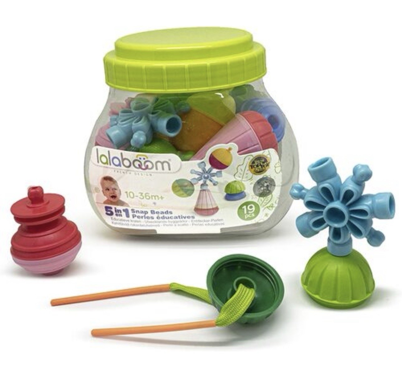 LaLaBoom Montessori 5 In 1 Snap Beads 19 piece 10+ Months New Factory Sealed