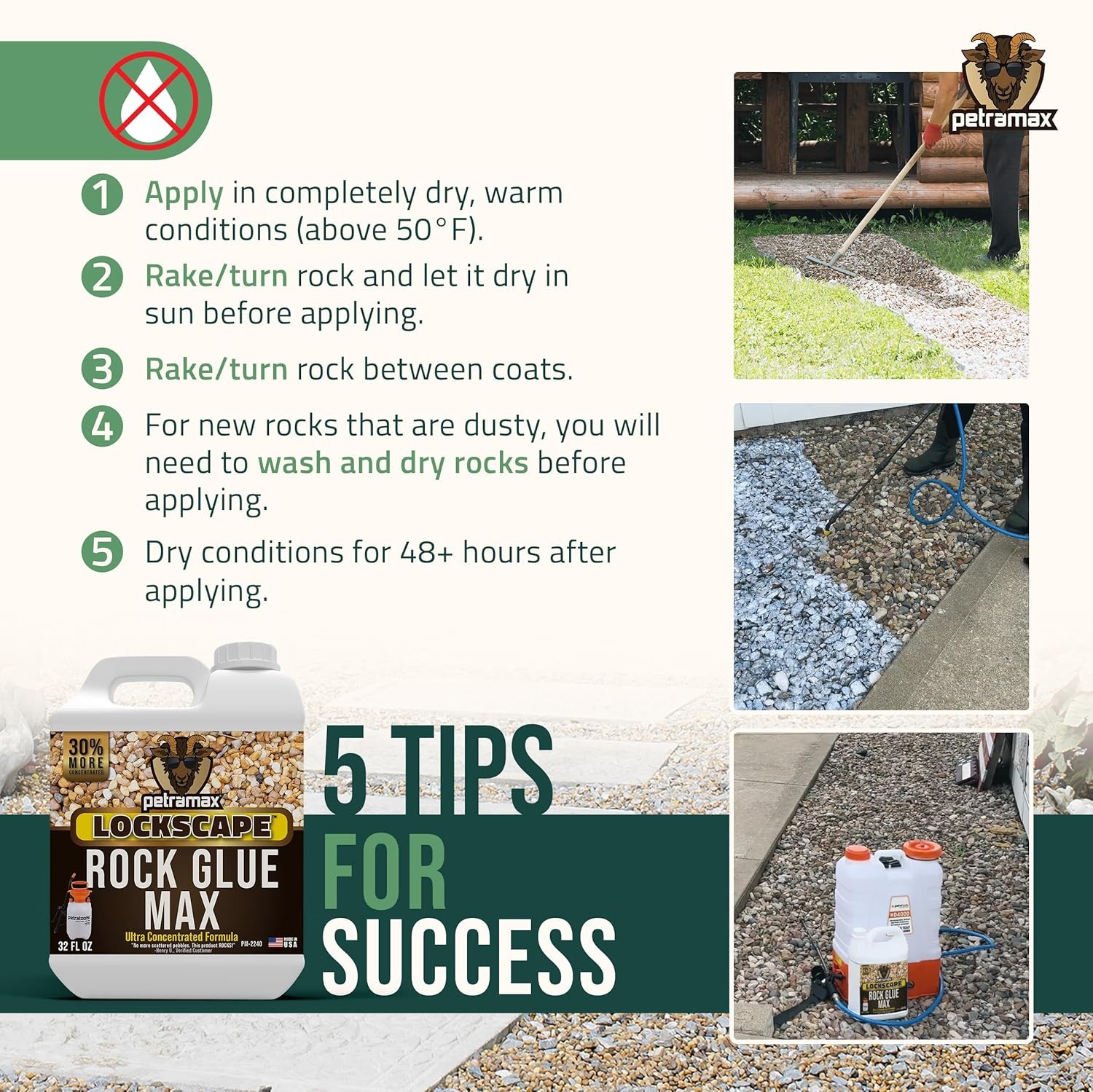 Max Rock Glue for Landscaping, 32 Ounce – Ground Coverage & Pet Safe Mulch Glue