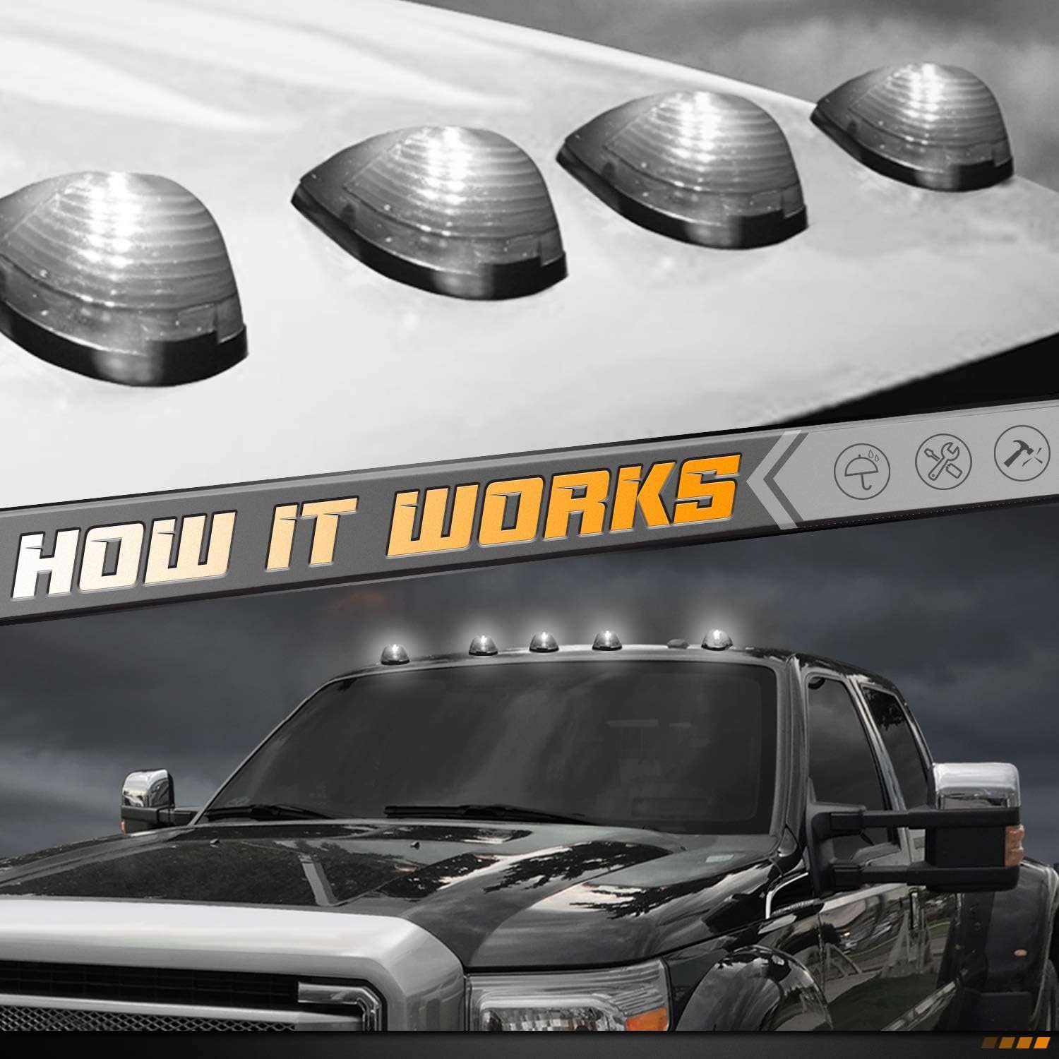 Smoke Roof Cab Marker Light Lenses with LED Bulbs