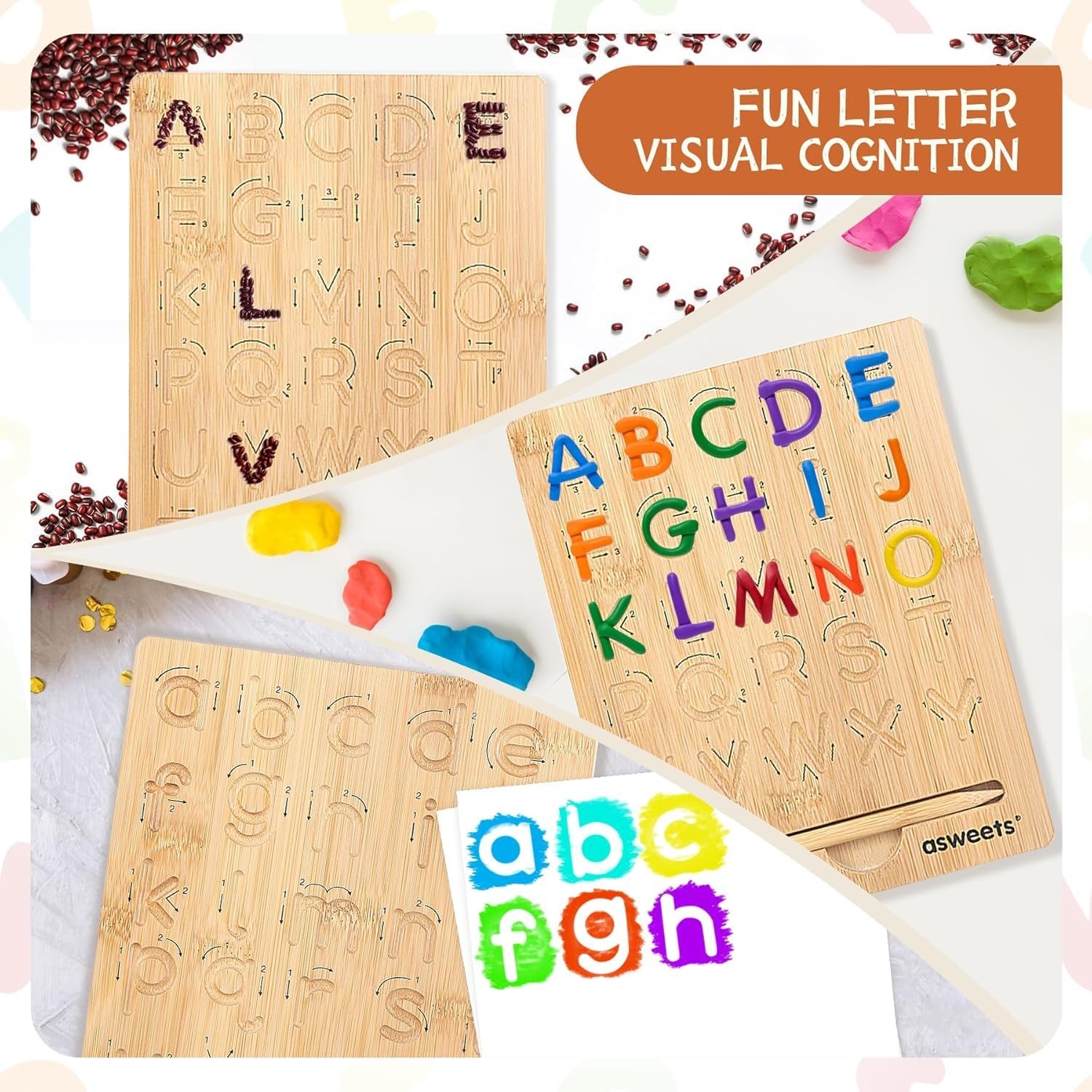 Asweets Montessori Wooden Alphabet Tracing Board, Wood Letter Practicing Boar…