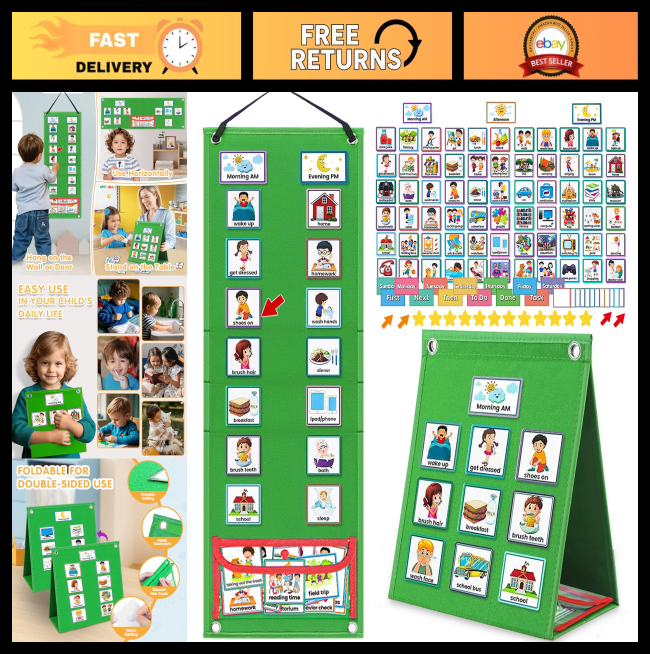 Visual Schedule Chart for Kids with Autism – Daily Routine Planner & Chore Board