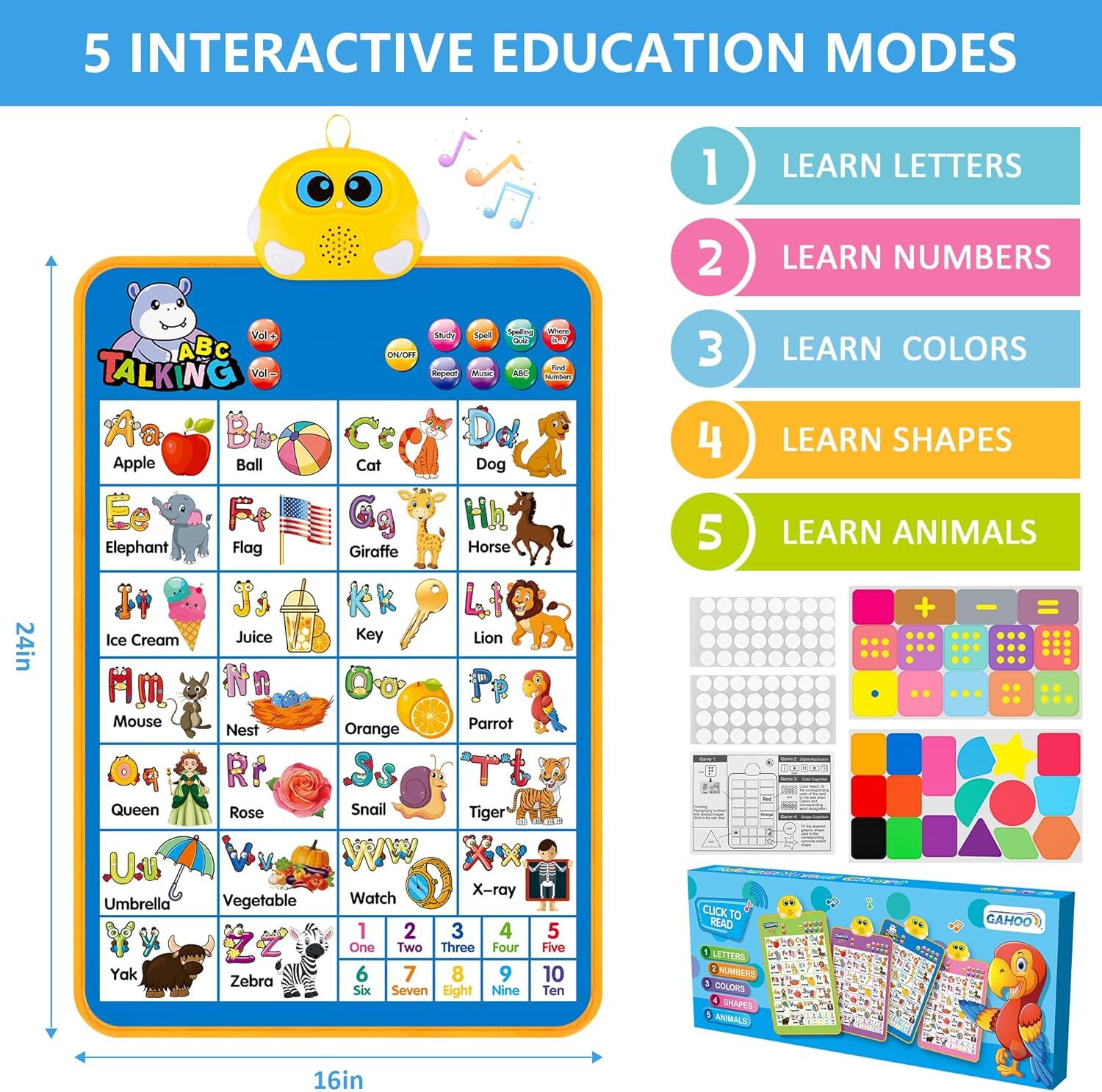 Electronic Alphabet Wall Chart, Talking ABC,123S,Music Poster,Kids Learning Toys