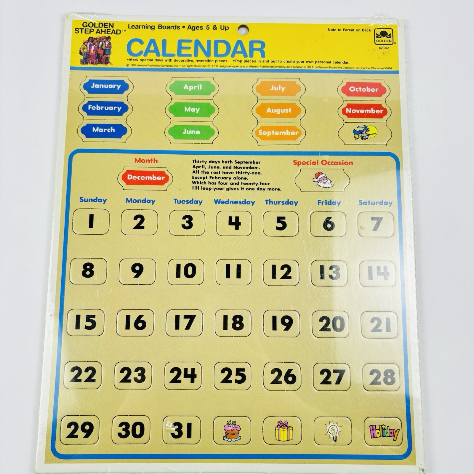 1985 Golden Step Ahead School Classroom Calendar Learning Board Retro 80’s NEW
