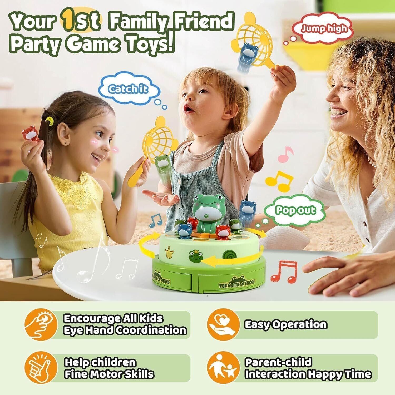 Boys Girls Frog Pop Out Catch Toys for Ages 3-13, Music Rotate Launch