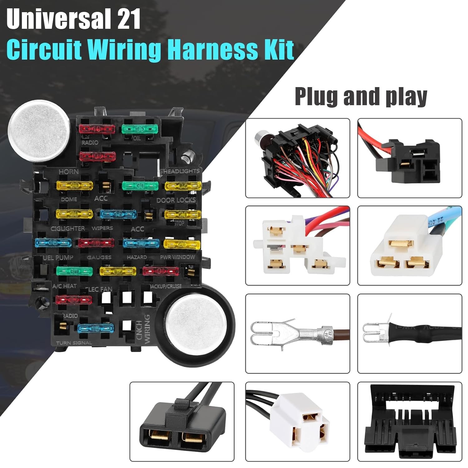 Universal 21 Circuit Wiring Harness Kit for GM Chevy Dodge Ford Hotrods USA Only