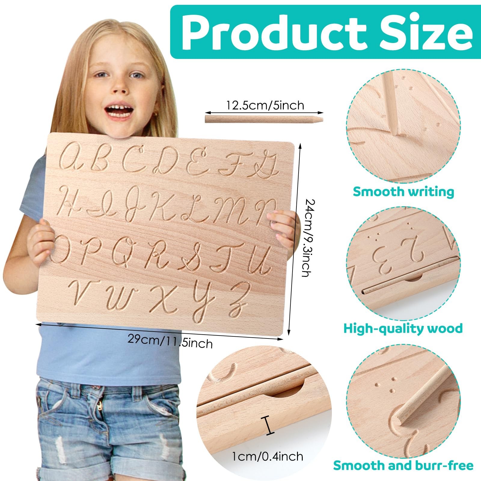 2 Pcs Wood Cursive Alphabet Number Tracing Board Montessori Letter Tracing Bo…
