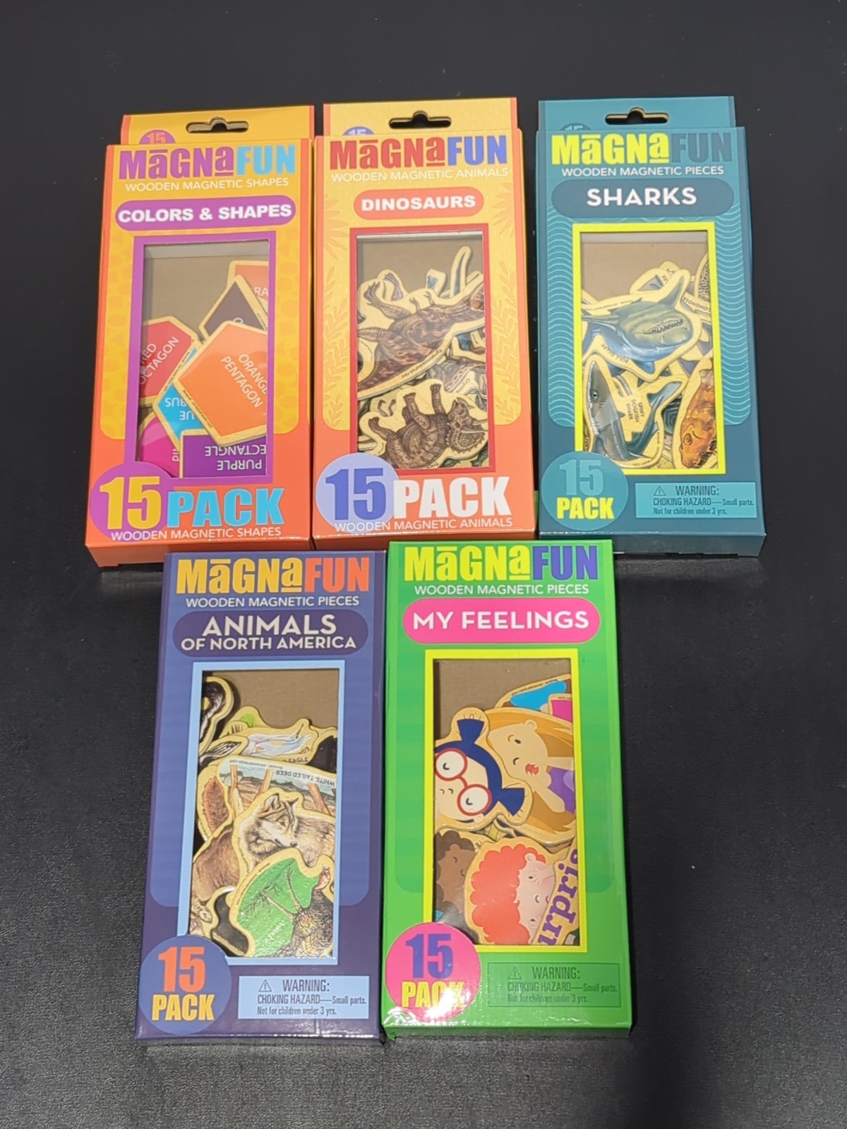 MagnaFun Wooden Magnetic Pieces Lot of 5 Bendon – Dinosaurs, Sharks, Animals