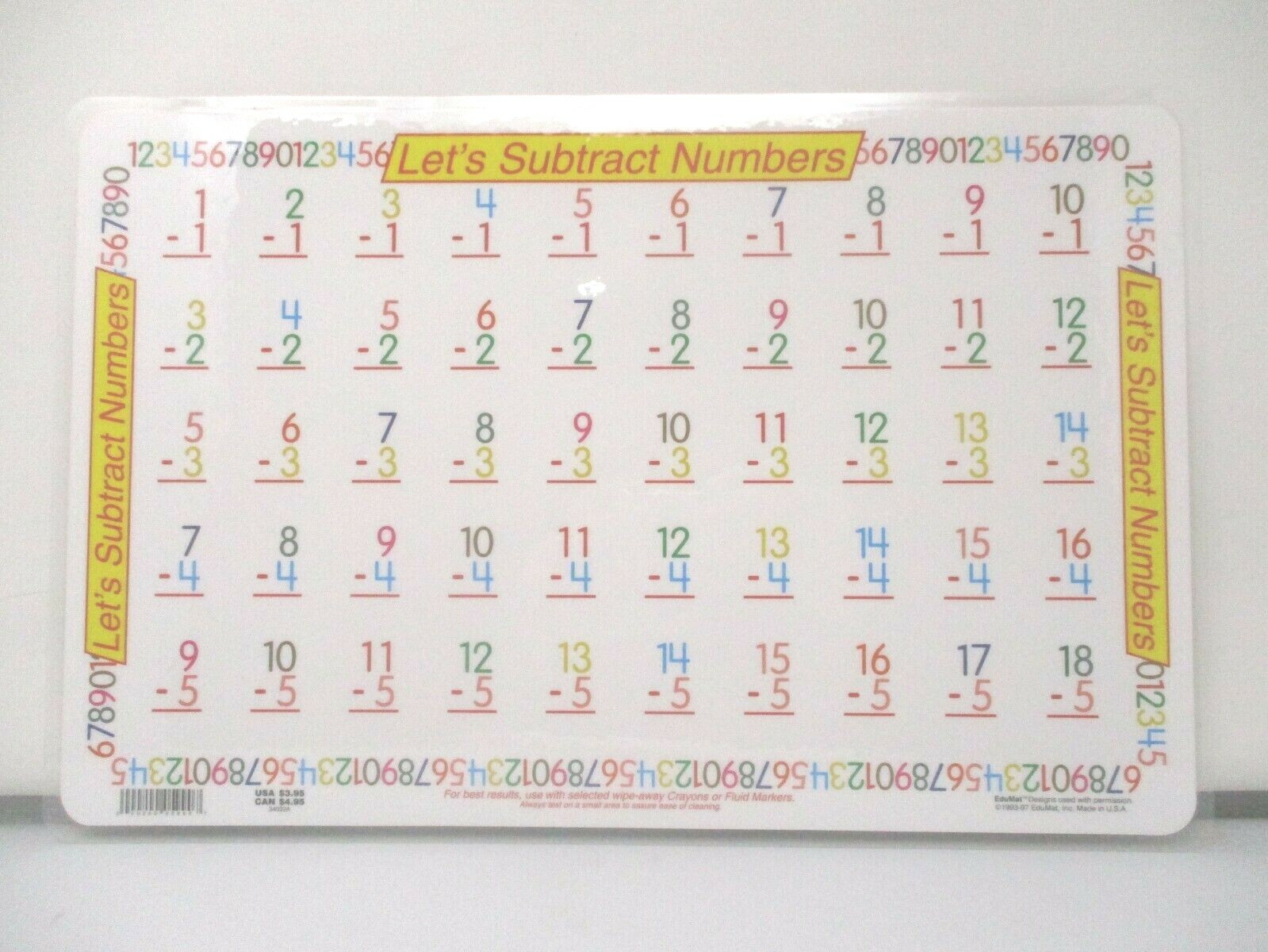 EduMat Let’s Subtract Numbers Vertical Placemat SET OF 2