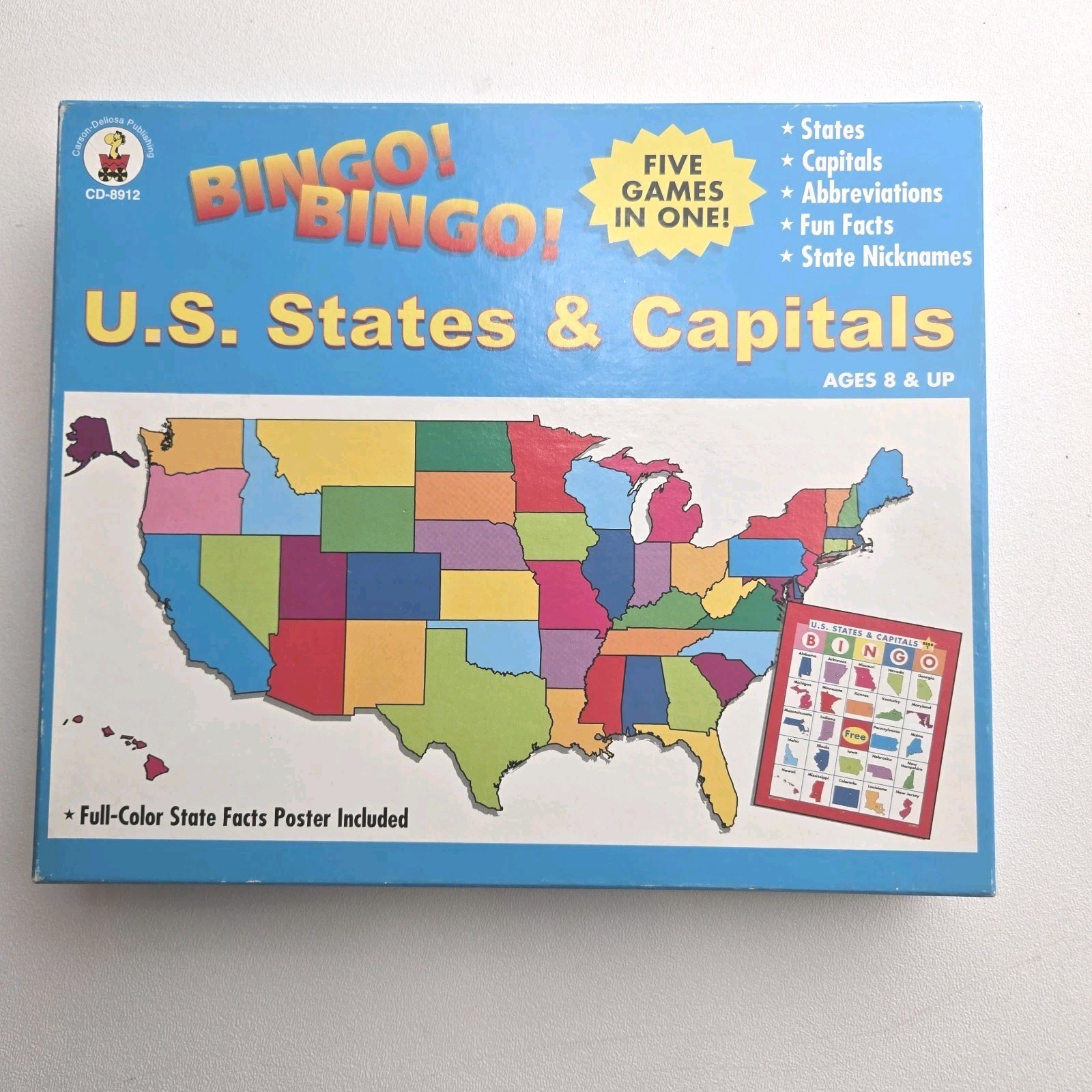 Vintage Bingo US States & Capitals Game Carson Dellosa CD-8912 School Geography