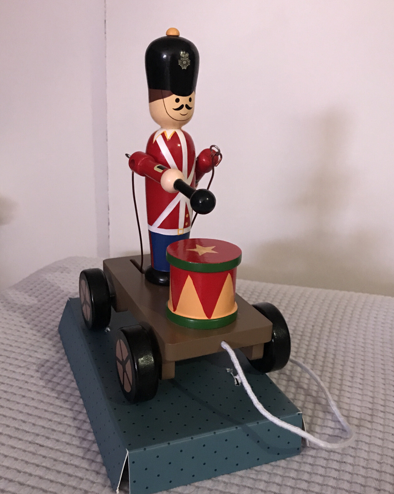 Drumming Soldier On Wheels Handcrafted Wooden Pull-Along Orange Tree Toys 3yrs +