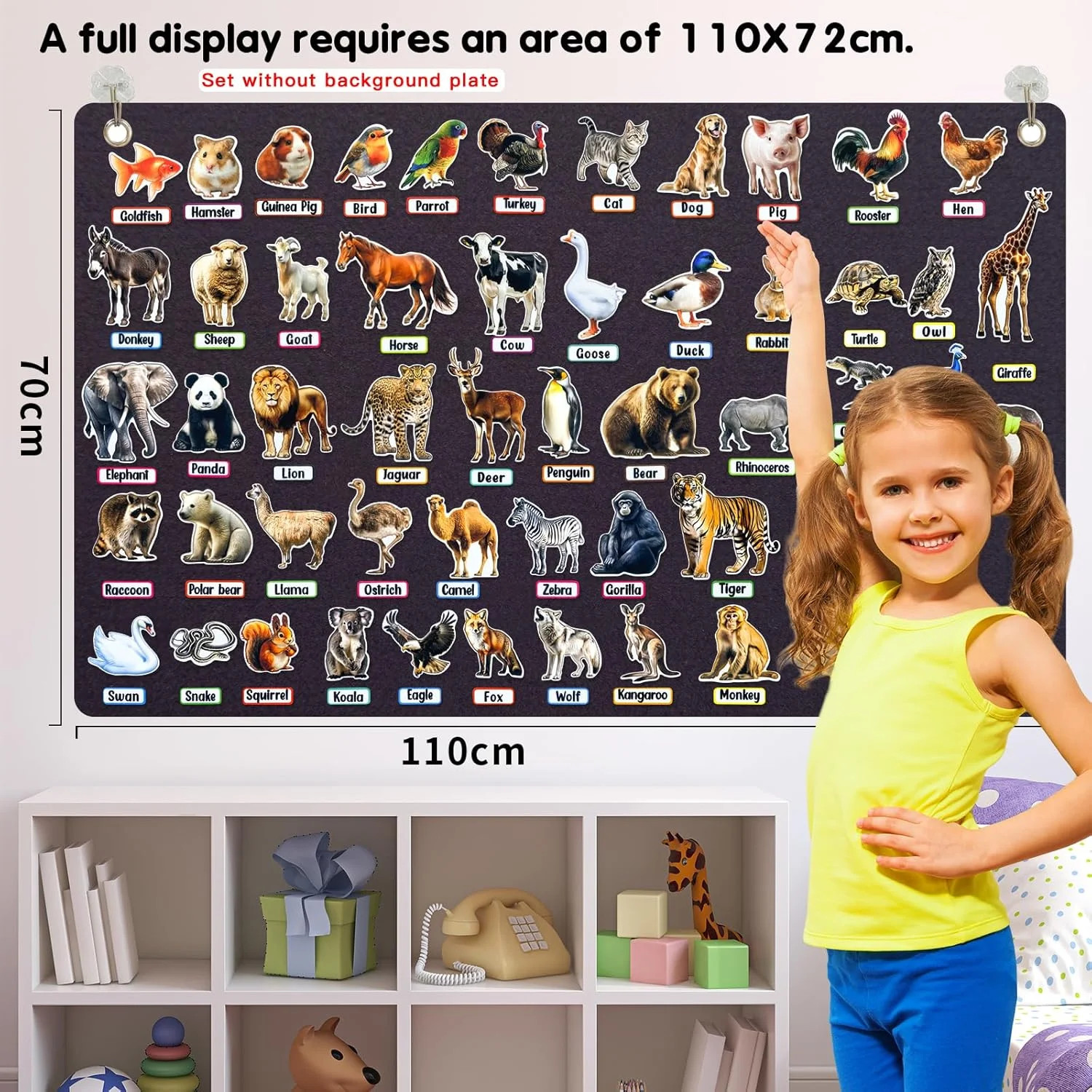 Felt Animals Learning Pieces,50 Wild and Farm Animal with Word Pieces for Felt F
