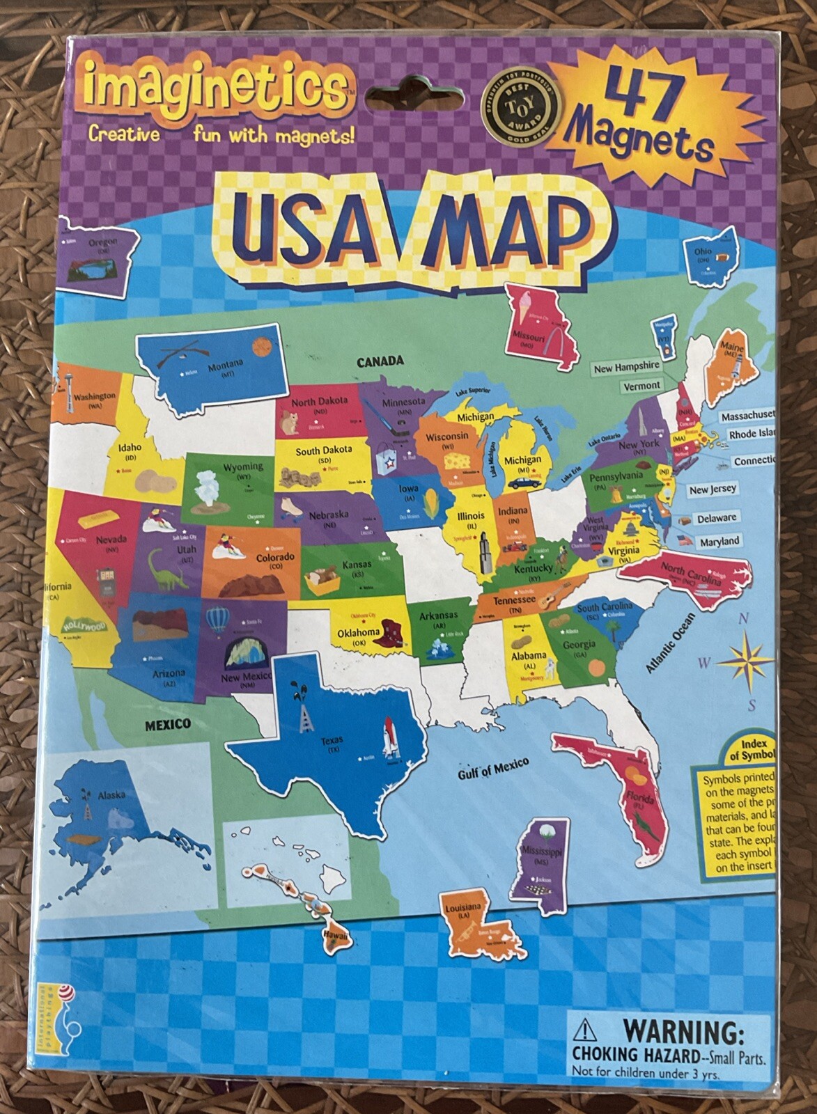 Imaginetics USA Map 47 Magnets Oppenheim Best Toy Award Gold Seal Age 3+